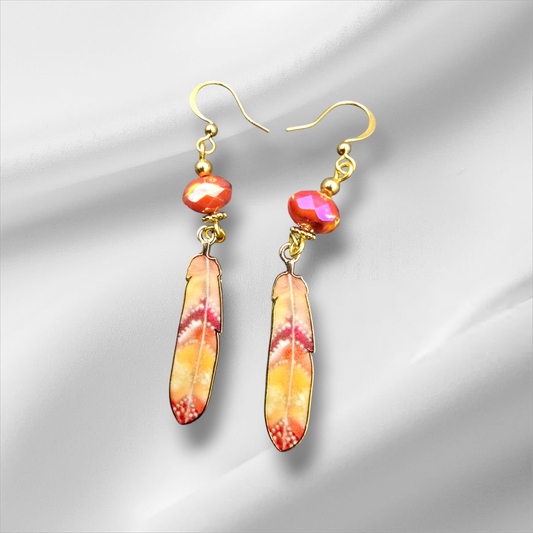 a pair of earrings on a white background